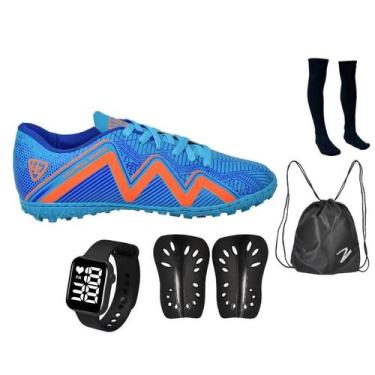Imagem de Chuteira Society 1000 Campo Sintético Costurado Novo + Meião + Canelei