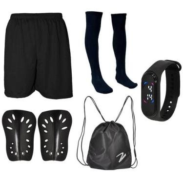 Imagem de Meião Futebol Adulto Infantil + Caneleira + Bolsa + Short + Relógio - 