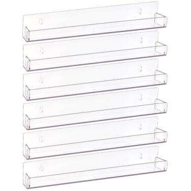 Imagem de MAYJOYDIY Pacote com 6 prateleiras flutuantes de acrílico transparente, 38 cm, prateleira flutuante de parede, suportes de exibição para óculos de sol, pintura a óleo essencial, suporte de esmalte
