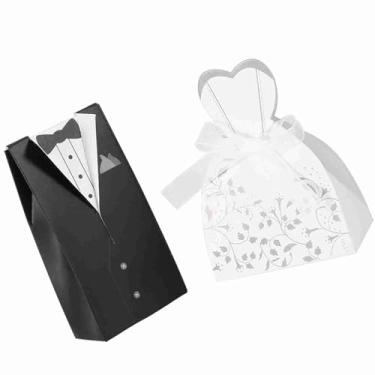 Imagem de Naroote Caixa de Doces Elegante, Decoração Romântica de Festa de Casamento, Caixa de Papelão Com Renda, Ideal para Doces e Itens Pequenos (Smoking)