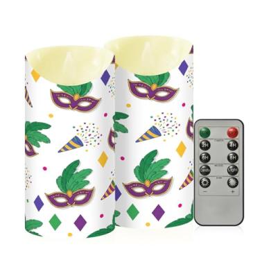 Imagem de Wassud Pacote com 2 velas de carnaval sem chama com controle remoto, velas realistas cintilantes com temporizador, velas decorativas para Natal, casamento, festa, decoração de casa média