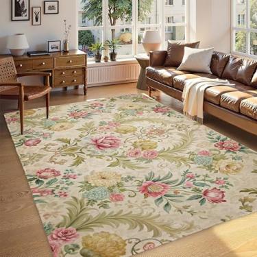 Imagem de Gearsly Tapete rosa vintage chique para sala de estar 13 x 18 cm, suporte antiderrapante, lavável na máquina, tapete dobrável fácil para casa, escritório, dormitório