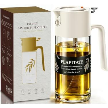 Imagem de PLAPITATE Pulverizador de azeite de oliva premium de 500 ml para cozinhar, frasco dispensador de azeite de oliva 2 em 1 para utensílios de cozinha, frasco de spray com controle de porção para salada