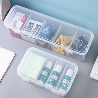 Imagem de 1 caixa de armazenamento transparente para gerenciamento de cabos de grande capacidade com tampa – Organizador de plástico durável com economia de espaço para armazenamento de mesa em casa e