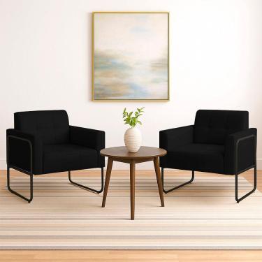 Imagem de Poltrona Sala Industrial Alta Tubo Preto Kit 2 Elisa Sintético D03 - D'rossi Cor Preto