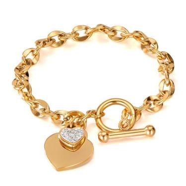 Imagem de Pulseira feminina de aço inoxidável Double Heart Charm 18 cm - Yiweisa