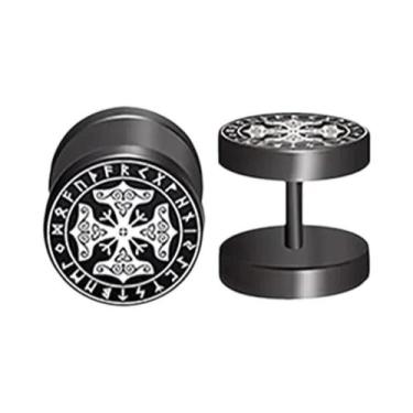 Imagem de Brincos Redondos Com Runas Vikings 18G Em Aço Inoxidável 316L Para Hom