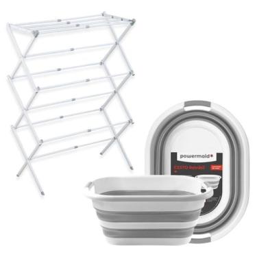 Imagem de Kit Varal Vertical Retrátil Com Balde Dobrável 26L Camesa
