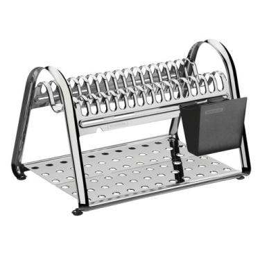 Imagem de Escorredor de Louças Inox Brilhoso Plurale Pratos Copos Talheres Tramo