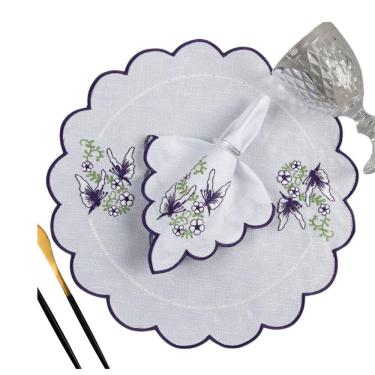 Imagem de Jogo Americano Sousplat Mesa Posta Bordado Guardanapo 12 Peças