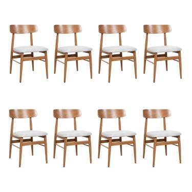 Imagem de Kit 8 Cadeiras de Jantar Delta Estrutura Aço Carbono Laminado Natural com Estofado Linh...