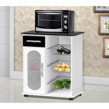 Imagem de Fruteira Nobre com Vidro e 01 Gaveta - Branco/Preto/Marmore