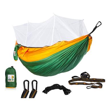 Imagem de Rede para acampamento Ryno Tuff com rede de mosquitos – rede dupla com rede de insetos, reforçada para não rasgar, mas ainda leve, bolso extra, alças de árvore seguras e mosquetões resistentes incluídos.