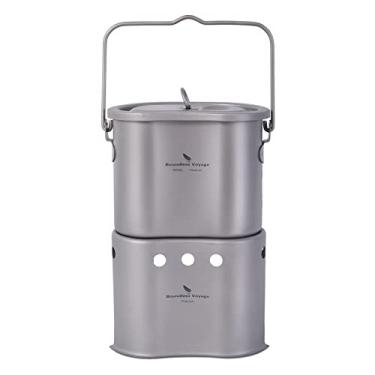 Imagem de Boundless Voyage Conjunto de panela de titânio com fogão a madeira, caneca ultraleve com tampa para acampamento ao ar livre, piquenique, caminhadas, mochilão, 800 ml