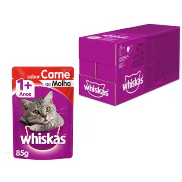 Imagem de Kit Ração Úmida Whiskas Sachê Carne ao Molho para Gatos Adultos - 20 Unidades