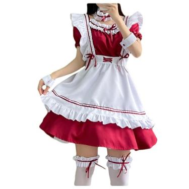 Imagem de Bestgift Roupa de empregada doméstica Lolita Fofa Uniforme Cosplay Vinho Tinto 3GG