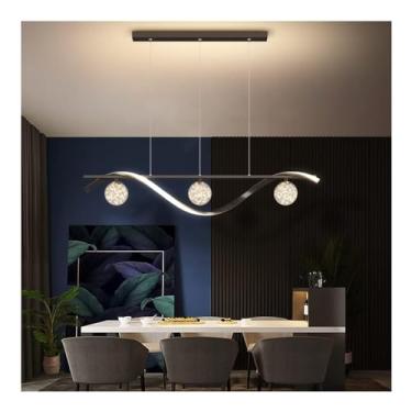 Imagem de Luminária pendente linear moderna Lustre LED geométrico de 30 W com lâmpadas suspensas de teto de metal simples, abajur de vidro Gypsophila compatível com sala de jantar, ilha de cozinha, escritório