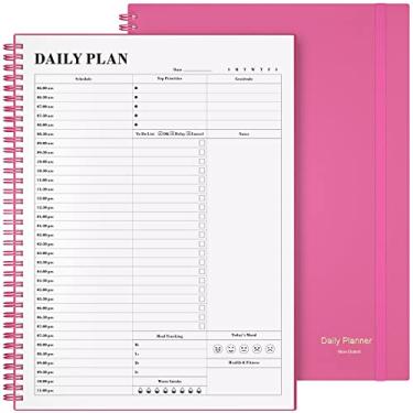 Imagem de Agenda Asten sem data, agenda diária Asten com lista de tarefas, horários horários para mulheres e homens, livro de compromissos em espiral com fecho elástico, bolso interno 21,6 cm x 28 cm (rosa)