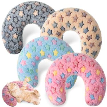 Imagem de Sweetude 4 almofadas para gatos, filhotes, macio, para cama de gato, brinquedo calmante, meia rosquinha, em forma de U, brinquedo de treinamento, alívio das articulações, proteção cervical (estrela