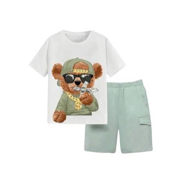 Imagem de SOLY HUX Conjunto de 2 peças de camiseta e shorts de manga curta com estampa de desenho animado para meninos, Urso multicolorido, 8Y