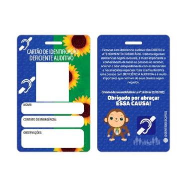 Imagem de Crachá Deficiência Auditiva Cordão Trava Segurança Girassol