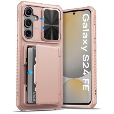 Imagem de ATATOO Capa carteira para Samsung Galaxy S24 FE, suporte de cartão embutido (loja de 4 a 5 cartões) e capa de lente deslizante, proteção de grau militar, capa protetora de silicone à prova de choque