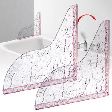 Imagem de Jaxbo 2 peças de proteção contra respingos de chuveiro, protetor de respingos de canto de banheira de acrílico autoadesivo, protetor de água de chuveiro à prova d'água removível para lavatório,