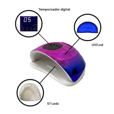 Imagem de  Cabine Led Uv 168w Unhas Gel 36 Leds Metalizada Furta Cor - Shopping 