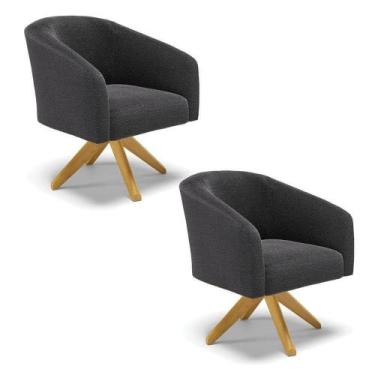 Imagem de Kit 2 Poltronas Giratória Stella Bouclê Grafite Base De Madeira Ma30 -