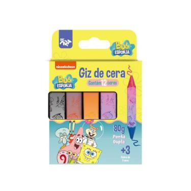 Imagem de Giz de Cera Bicolor Duas Pontas Bob Esponja 12 Cores Lavável - DAC
