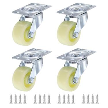 Imagem de PATIKIL Rodas fixas de 5 cm, pacote com 4 rodízios de placa rígida silenciosa com parafusos M5, capacidade de carga de 120 kg para móveis, bancada, carrinho, rolley, rolamento em uma direção, branco