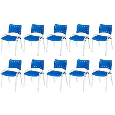 Imagem de Cadeira Iso Base Branco Escola, Escritório Azul Kit 10 Un - LAURALAN M