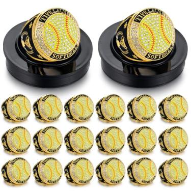 Imagem de Highergo 20 peças de anéis de campeonato de basquete com corrente de pescoço e suporte de beisebol, futebol, softball, voleibol, campeão de troféu, para presente de prêmio de torneio (softbol)