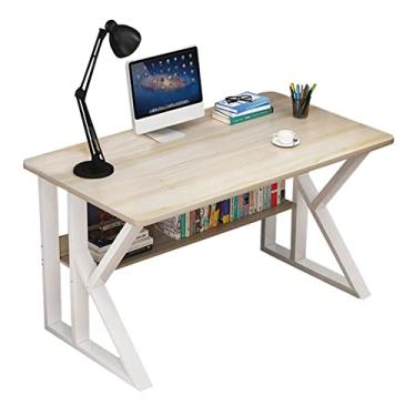Imagem de XIANGGUI 1983 Mesa de computador moderna minimalista PC laptop mesa de estudo mesa de escrita com prateleiras de armazenamento, escritório doméstico PC laptop estação de trabalho mesa de jogos em casa
