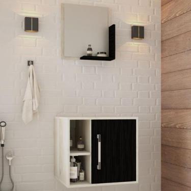 Imagem de Armário de Banheiro Olivia 1 Porta 2 Prateleiras com Espelho Snow/Pret