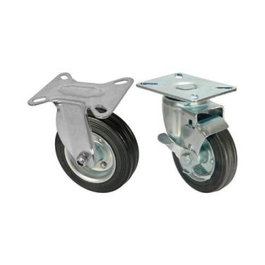 Imagem de Kit 2 un roda rodízio fixo giratório freio borracha 4 polega - AJAX