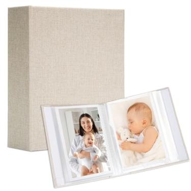 Imagem de Hiwhy Álbum De Fotos Linho 4X6, Pacotes Com 2, Cada Capa Dura Pequeno Encarte Para 52 Fotos, Ideal Viagens Casamento Infantil, Branco