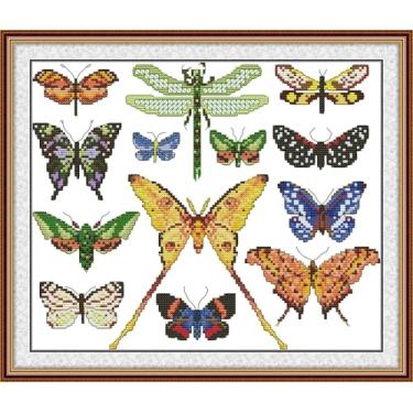Imagem de Benway Kit de ponto cruz pré-impresso estampado de 11 quilates, presentes DIY, kit de bordado, tapeçaria, decoração de parede, presente para ela, amostras coloridas de borboleta 11CT 44 × 38 cm, 17,32