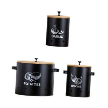 Imagem de ＫＬＫＣＭＳ 3 peças de recipiente de cozinha para alho, batata e cebola, com orifícios de ventilação, latas de vegetais multifuncionais para camping, despensa, Preto