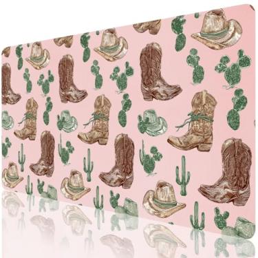 Imagem de Cozynestcy Tapete de mesa de escritório bonito padrão legal 60 cm x 29 cm linda bota de vaqueira tapete de mesa couro PU grande tapete de mouse pad moderno tapete de mesa antiderrapante para meninas