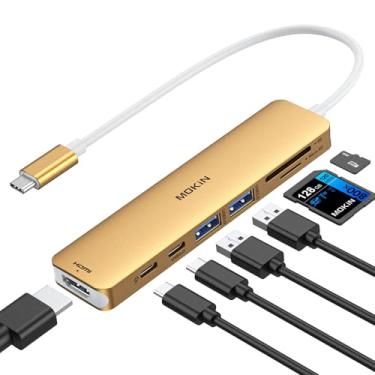 Imagem de Adaptador HDMI USB C Hub para MacBook Pro/Air, MOKiN 7 em 1 USB C Dongle com HDMI, leitor de cartão SD/TF, porta de dados USB C, PD de 100 W e 2 USB 3.0 compatível com MacBook Pro/Air, Dell XPS,