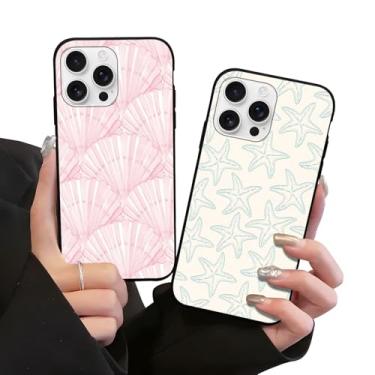 Imagem de Zrutru Pacote com 2 capas de telefone de conchas de praia para iPhone 16 Pro Max Kawaii linda capa de arte de concha do mar para meninas mulheres meninos homens, capa de verão capa macia TPU Funda