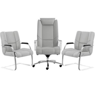 Imagem de Kit Cadeira Presidente Com 02 Cadeiras Fixas New Onix F02 Tecido Sinté