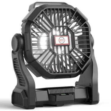 Imagem de Ventilador de acampamento portátil, alimentado por bateria de 20000 mAh, recarregável, com lanterna de LED, ventilador de barraca de praia ao ar livre com 4 velocidades e gancho, ventiladores USB sem