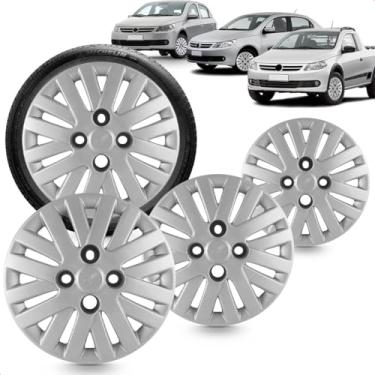 Imagem de Kit 4 Calotas Gol Voyage Saveiro G4 2008 A 2011 Aro 13 Prata Cubo Alto Grid