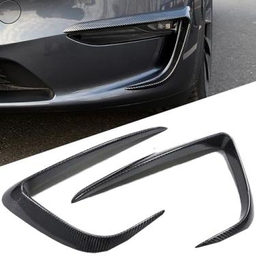 Imagem de FLAMPETUS Capa De Acabamento Para Farol Neblina Dianteiro Tesla Model Y, 2 Peças Sobrancelhas, Pálpebras E Lâminas, Acessórios Spoiler, Compatível Com Y 2017-2023 2024, Fibra Carbono Brilhante