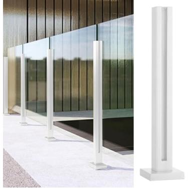 Imagem de Postes De Corrimão De Vidro Quadrado Com Balaustrada De Metal, Colunas De Grampo De Corrimão De Vidro Branco Com Fendas De Torneira E Base Robusta, Pilares, White - End Post, H-85cm/33.5