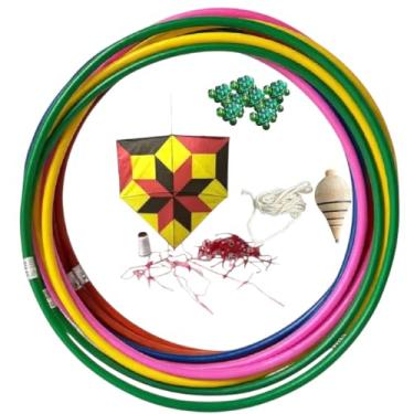 Imagem de Kit 10 pipas + 10 bambole + 200 bolinhas de gude + 10 piões