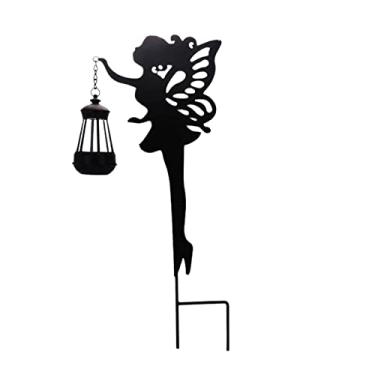 Imagem de Esculturas de jardim jardim fada luz solar elfos silhueta ornamentos de luz metal lanterna suspensa luz de tomada de chão para gramado casa jardim decoração estátuas de jardim ao ar livre (cor: 1)
