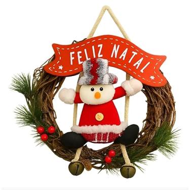Imagem de Guirlanda para Porta de Natal 23x28cm com Toque de Madeira e Tecido Decoracao de Inverno Aconchegante e Charmosa(Boneco de Neve)